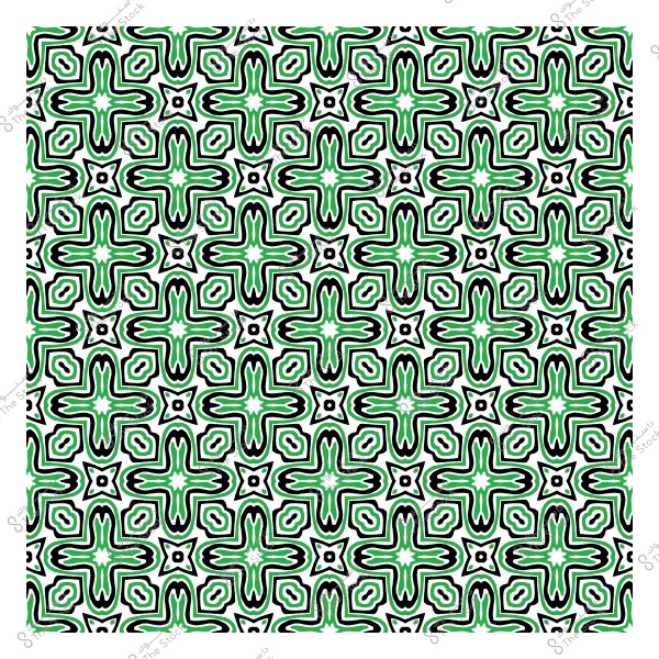 Repeating geometric pattern in green and black on a white background.