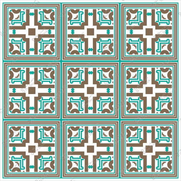 تصميم فسيفساء تقليدي بنمط متكرر بألوان بني وأزرق فيروزي.