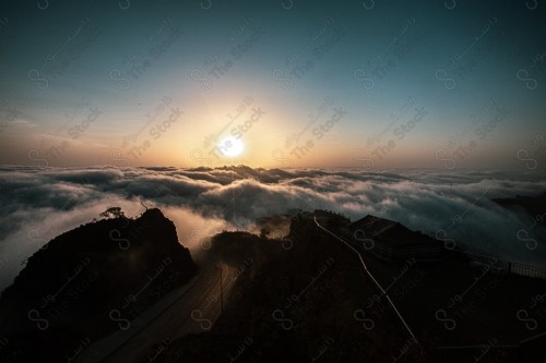 A shot showing the Black Mountain in the Jazan region in southern Saudi Arabia, a tent at the top of the mountain, historical and tourist landmarks, mountain heights, Jazan mountains, mountainous nature in Jazan