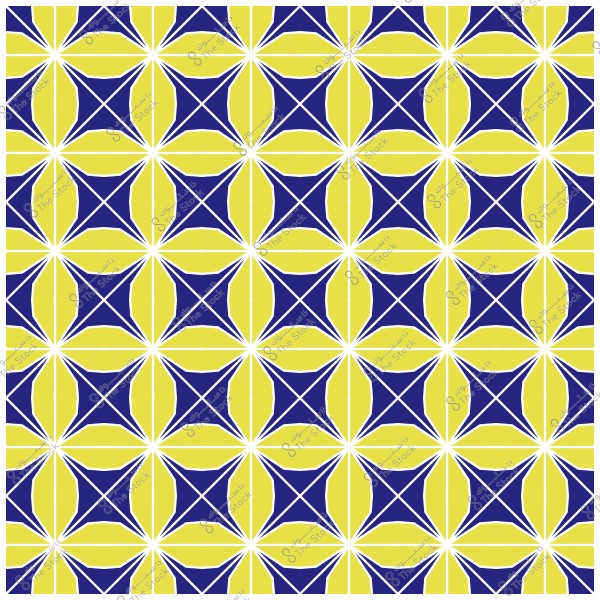 نمط هندسي متماثل بأشكال زهرية صفراء وزرقاء تتشكل في سلسلة من الأنماط المتكررة, مع تصميم متناظر يشبه البلاط أو الفن الإسلامي.

-