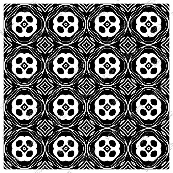 Black and white geometric pattern resembling decorative tiles or motifs.