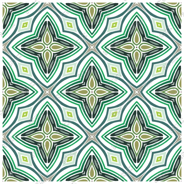 نمط زخرفي هندسي بالأخضر والزيتوني مع خطوط متناظرة وأشكال مكررة.