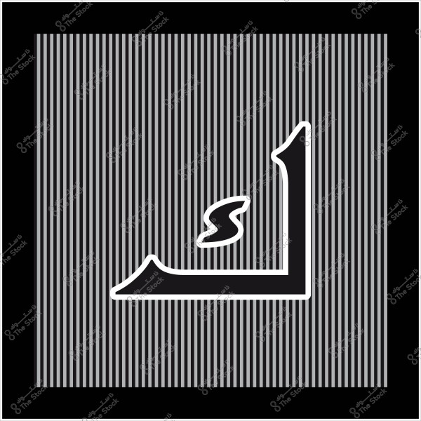 Artistic design of the Arabic letter "Kaf" with vertical lines in the background.