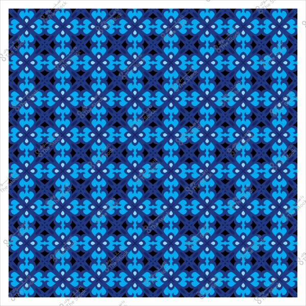 Geometric decorative pattern using blue and black in a repetitive design.