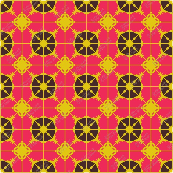 تصميم نمط هندسي مكرر بألوان صفراء وسوداء على خلفية حمراء.