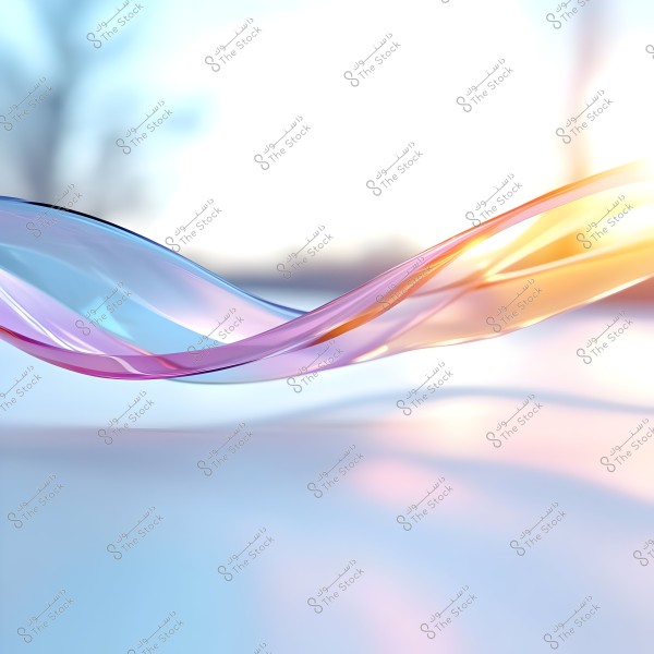 An abstract image showing a wavy, translucent ribbon with colors ranging from blue to purple and orange. The ribbon stretches across the frame, floating over a blurred background with warm and light colors, giving a sense of calm and fluidity.