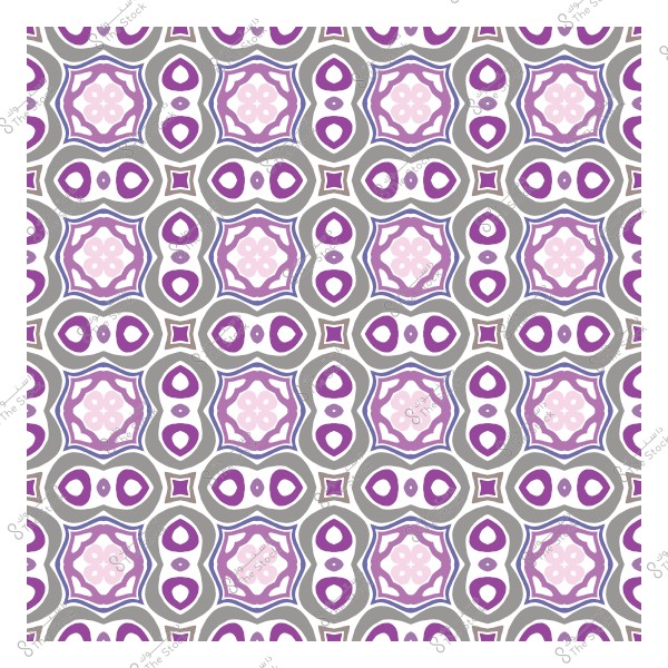 Repetitive geometric pattern in pink, purple, and gray with decorative details.