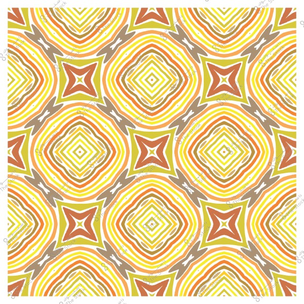 A geometric pattern with yellow, orange, and brown colors repeating in a symmetrical design.