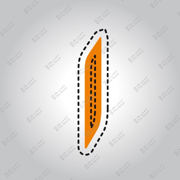 An orange blade-shaped icon or symbol outlined with dashed black lines on a gray gradient background.