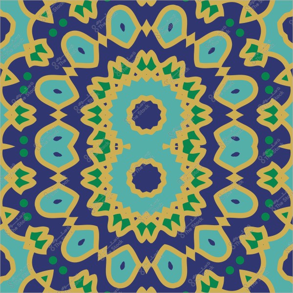 نمط هندسي متنوع بألوان زرقاء وخضراء وتفاصيل صفراء
