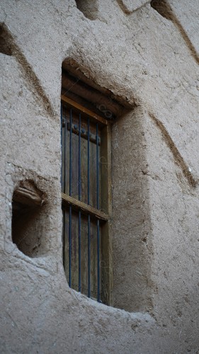 wooden window on mud house in Shaqra, Riyadh, Saudi Arabia