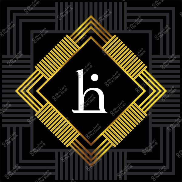 تصميم هندسي مزخرف باللونين الذهبي والأسود, في منتصف الصورة حرف "h" مطبوع باللون الأبيض داخل شكل معين محاط بخطوط ذهبية تشكل إطارًا هندسيًا.

-