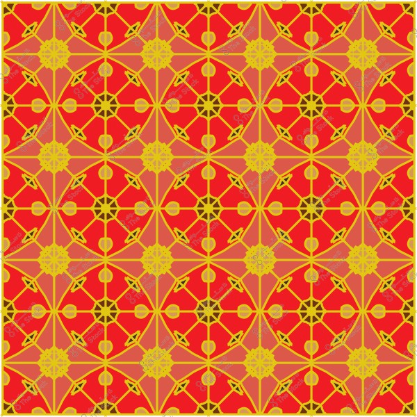 نمط فسيفساء إسلامي مزخرف يتكون من أشكال هندسية متكررة باللونين الأحمر والأصفر.