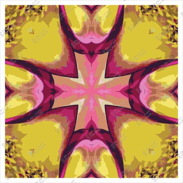 نمط تجريدي بألوان زاهية تتضمن الأصفر والوردي, يشكل تصميمًا متماثلًا يشبه الوردة.