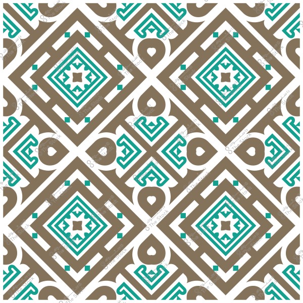 نمط هندسي بزخارف عربية تقليدية بألوان البني والأخضر.