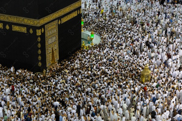 A snapshot of visitors to Baitullah Al-Haram during circumambulation at the Holy Kaaba, pilgrims and Umrah performers, Hajj and Umrah, pilgrims and Umrah performers, Hajj and Umrah, Grand Mosque.