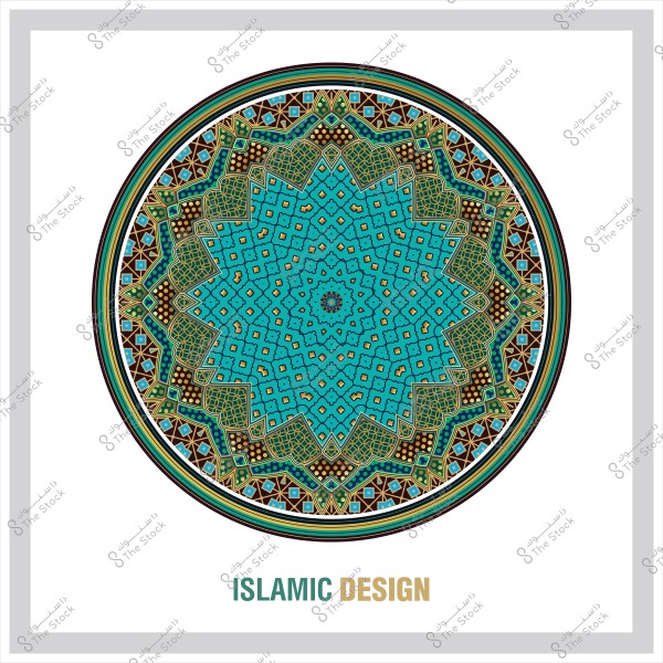 تصميم إسلامي دائري معقد باللونين الأزرق والبني في نمط هندسي زخرفي.