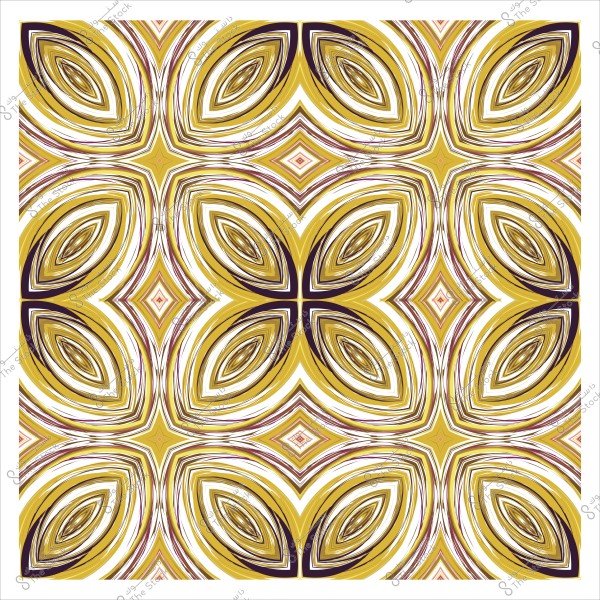 نمط زخرفي بتصميم متماثل يحتوي على أشكال هندسية متداخلة بألوان ذهبية وبنية وأرجوانية داكنة.