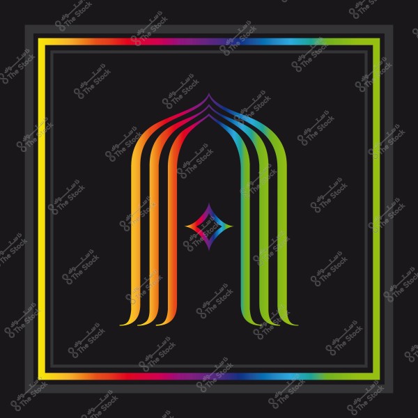 تصميم هندسي بألوان قوس قزح على شكل حرف \"A\" بزخارف.