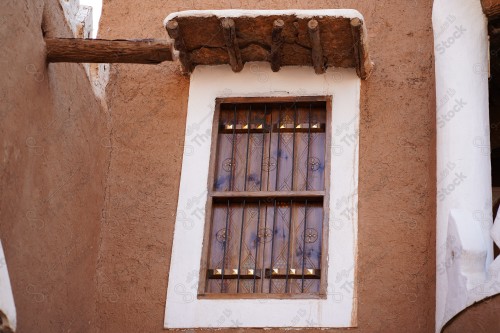 wooden window on mud house in Shaqra, Riyadh, Saudi Arabia