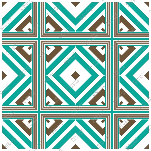 Geometric design with an interlocking pattern in blue, brown, and white colors.