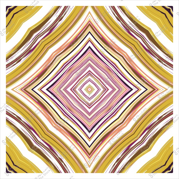 تصميم هندسي تجريدي بألوان متعددة, يظهر دوائر متداخلة بالأصفر والوردي والبني على خلفية بيضاء.