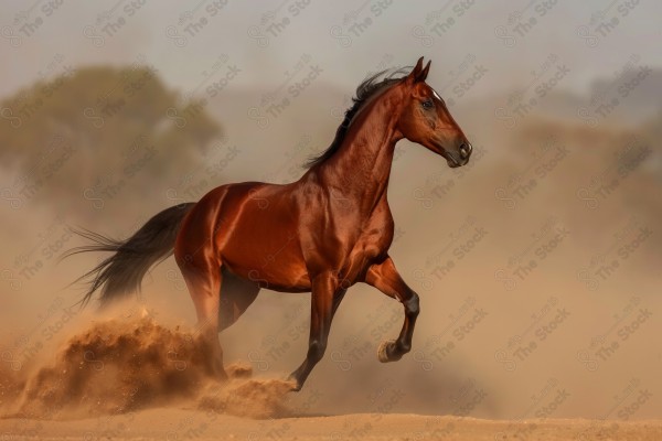 حصان عربي اصيل يجري ويستمتع بالهواء