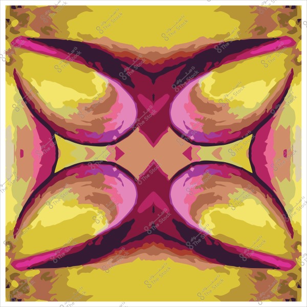 تصميم فن تجريدي متماثل بألوان زاهية بالأصفر والوردي والبنفسجي.