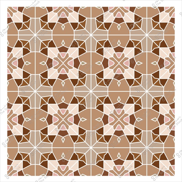 نمط هندسي متكرر ذو ألوان بنية وبيج, يظهر بتصميم معقد يشابه الفسيفساء الإسلامية التقليدية. يتكون من أشكال هندسية متداخلة وحدود بيضاء تفصل بين الأشكال.

-