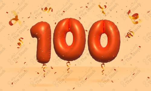 Vector Number 100 Shape 3D Red Helium Balloons Party Decorations Anniversary Celebration Birthday Greetings.