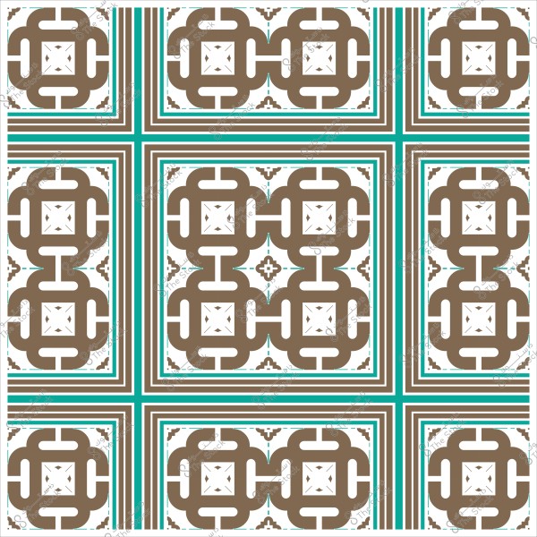Geometric pattern design with brown and green ornaments.