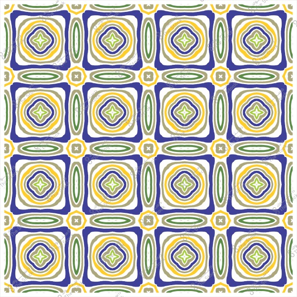 نمط هندسي ملون يحتوي على أشكال دائرية وزخارف بألوان الأصفر, الأخضر, الأزرق, والأبيض.