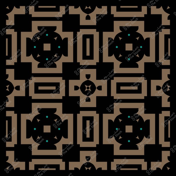 نمط هندسي تجريدي مكون من أشكال متناسقة تتكرر بشكل منتظم, بألوان سوداء وزيتية مع لمسات بسيطة من اللون الأزرق الفيروزي. يتميز التصميم بالتكرار الدقيق والتناسق بين الأشكال المختلفة التي تشمل دوائر ومربعات ومستطيلات.

-