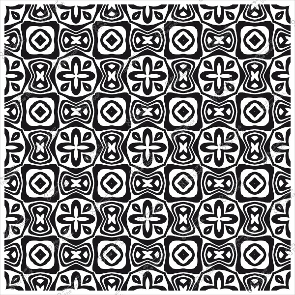 A black and white geometric pattern consisting of various repeating shapes.