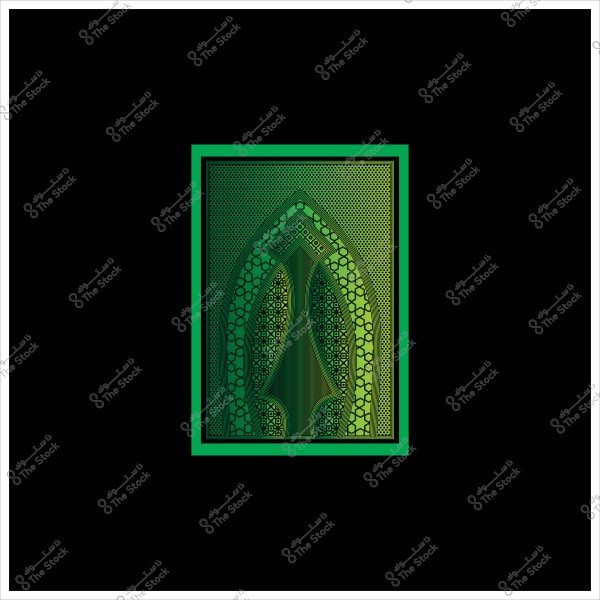 تصميم زخرفي إسلامي باللون الأخضر مع تفاصيل هندسية معقدة على خلفية سوداء.