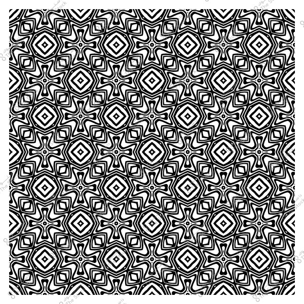 نمط تكراري هندسي أبيض وأسود بأشكال نجمية ومربعة متداخلة.