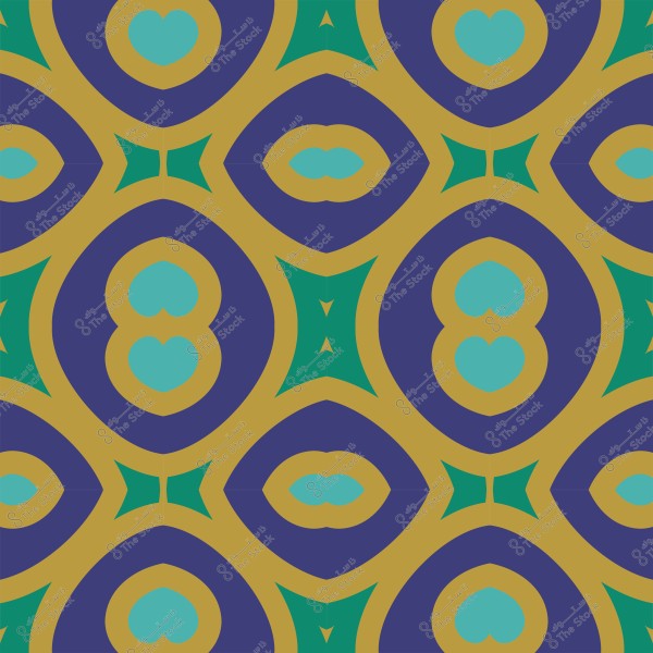 نمط هندسي مكون من أشكال بيضاوية وزخارف ملوّنة بالأزرق والأخضر والأصفر.