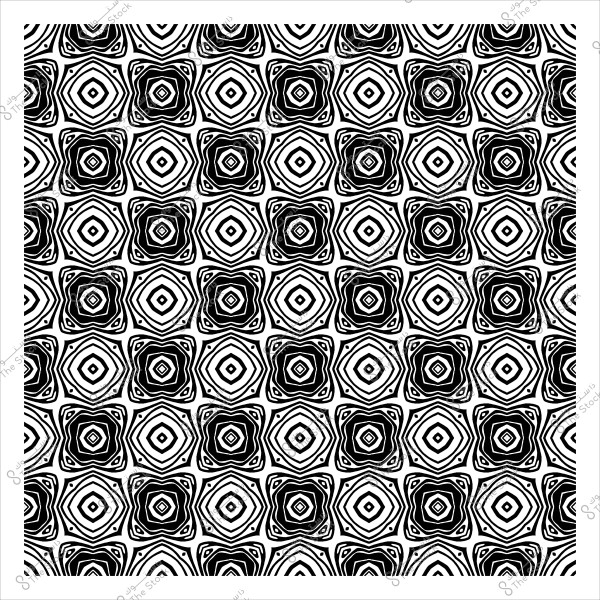 نمط متكرر بالأبيض والأسود يتكون من أشكال هندسية ومربعات متداخلة.