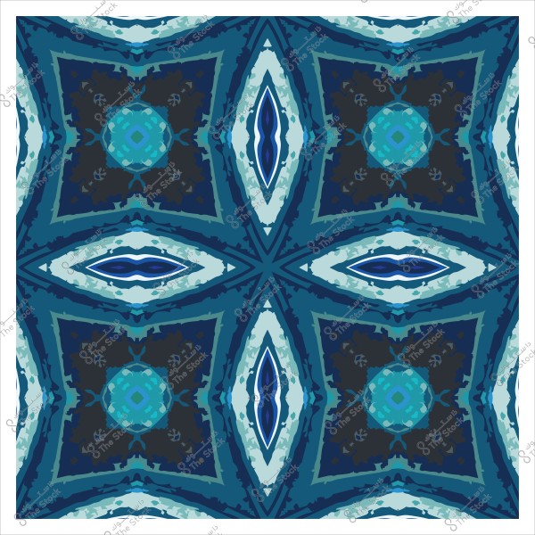 نمط هندسي تناظري بألوان زرقاء وتركواز مع تفاصيل معقدة تشبه الفسيفساء.
