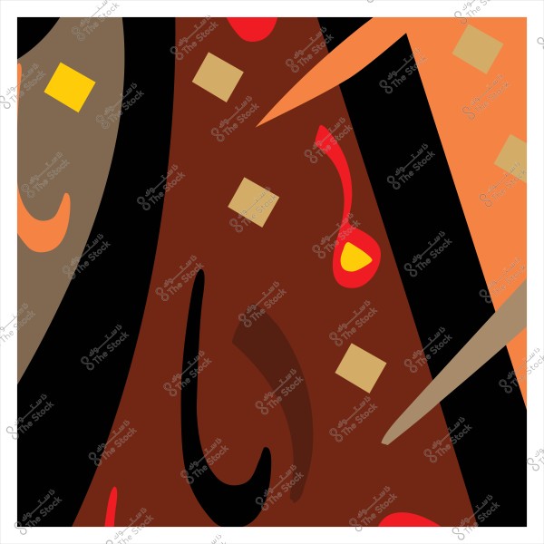 لوحة تجريدية بألوان بنية وبرتقالية وزخارف هندسية متنوعة.