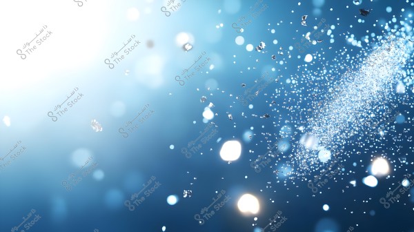 An image featuring an abstract scene with blue and white light effects, with shimmering and various scattered light spots and shadows throughout. The colors range from light to dark blue, with a white sparkle resembling stars, evoking an underwater or space-like ambiance.