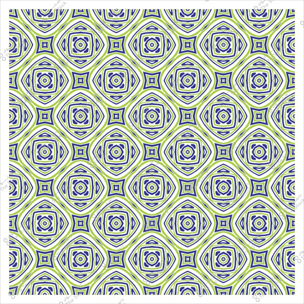 نمط متكرر من الأشكال الهندسية بالألوان الأزرق والأخضر, يحتوي على تصميمات دائرية ومربعة.