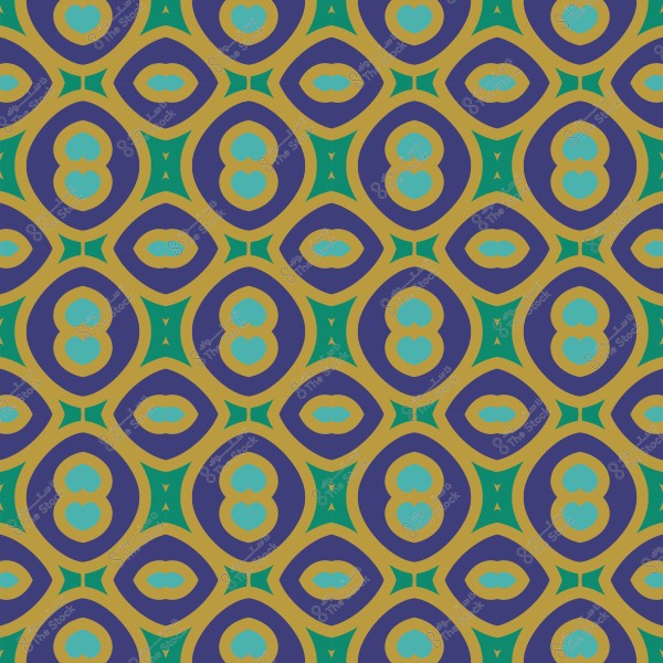 نمط هندسي ملون يتضمن أشكال بيضاوية وخطوط منحنية باللونين الأزرق والأصفر والأخضر.