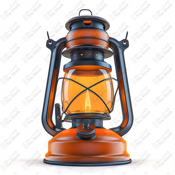 Old oil lantern with orange light, image on white background  by AI