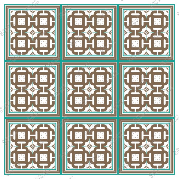 نمط هندسي مزخرف بتصميم بني وأبيض مع تفاصيل باللون الأخضر في مربعات مكررة.