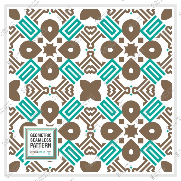 نمط هندسي متكرر بالألوان البنية والفيروزية, يحتوي على أشكال زخرفية متنوعة مثل النجوم والزهور والقطرات.