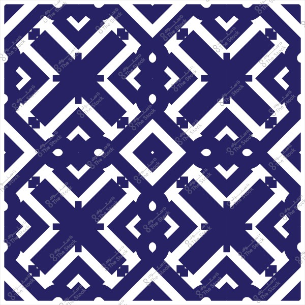 تصميم نمط هندسي إسلامي باللونين الأزرق والأبيض مع أشكال متكررة.