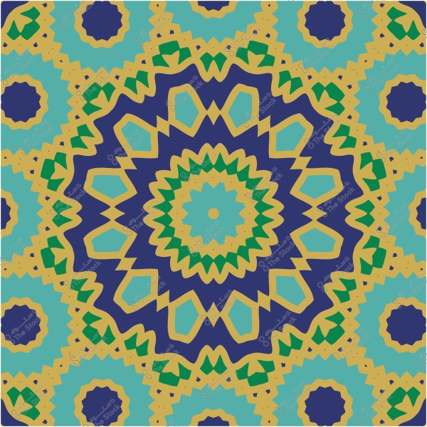 نمط هندسي ملون بأشكال دائرية متداخلة بالأزرق والأخضر والأصفر.