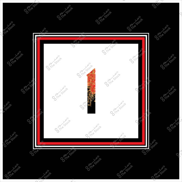 صورة رقم واحد مزخرف بتصميم دقيق ومفصل يتضمن تفاصيل حمراء وسوداء وذهبية, محاط بإطار مستطيل متعدد الطبقات بألوان الأسود والأحمر والأبيض, على خلفية سوداء.

-