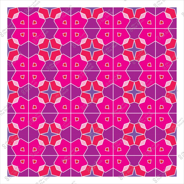 Geometric decorative pattern with pink and purple colors featuring star shapes.